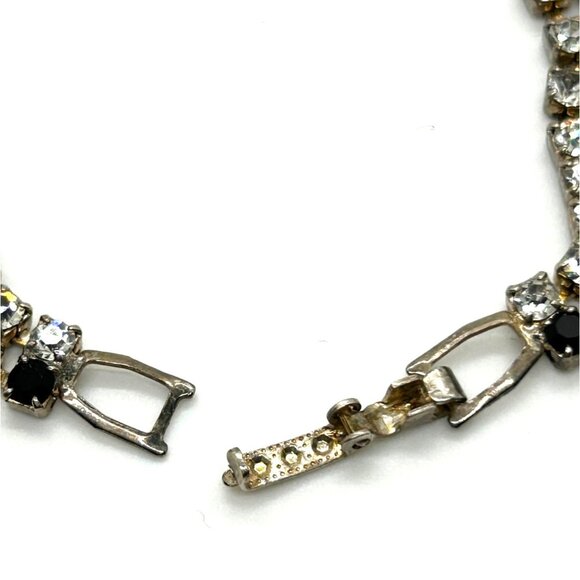 Vintage Tennis Bracelet With Black & Clear Rhinestones Silver Tone 6.5 Inches Lo - Picture 7 of 11